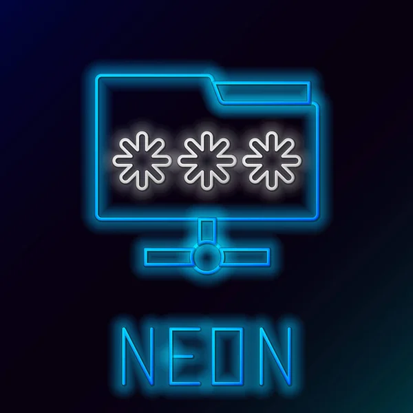 Glödande neon line mapp med lösenord anmälan ikon isolerad på svart bakgrund. Cyberförsvar. Säkerhet, trygghet, skydd koncept. Färgstarkt skisskoncept. Vektor — Stock vektor