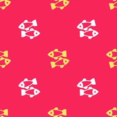 Sarı ölü balık ikonu kırmızı arka planda izole edilmiş kusursuz desen. Vektör