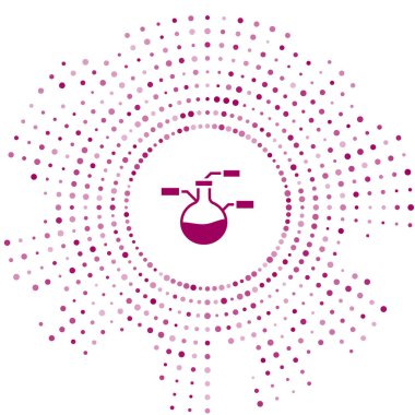 Mor test tüpü ve beyaz arka planda izole edilmiş kimyasal test ikonu. Laboratuvar cam levhası. Soyut çember rastgele noktalar. Vektör