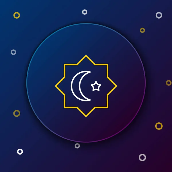 Icono de adorno de estrella octogonal islámica de línea aislada sobre fondo azul. Concepto de esquema colorido. Vector — Archivo Imágenes Vectoriales