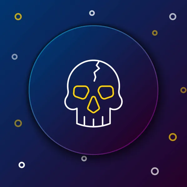 Line Skull Symbol isoliert auf blauem Hintergrund. Piratenkapitän. Frohe Halloween-Party. Buntes Rahmenkonzept. Vektor — Stockvektor