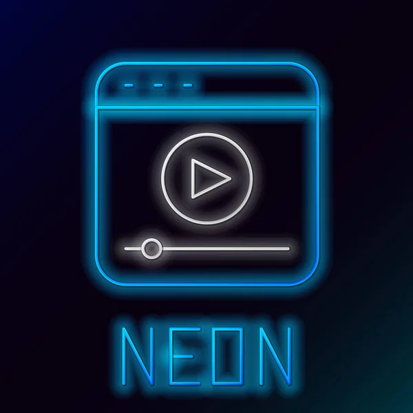 Linea neon incandescente Icona di riproduzione di videogiochi online in streaming live isolato su sfondo nero. Concetto di contorno colorato. Vettore — Vettoriale Stock