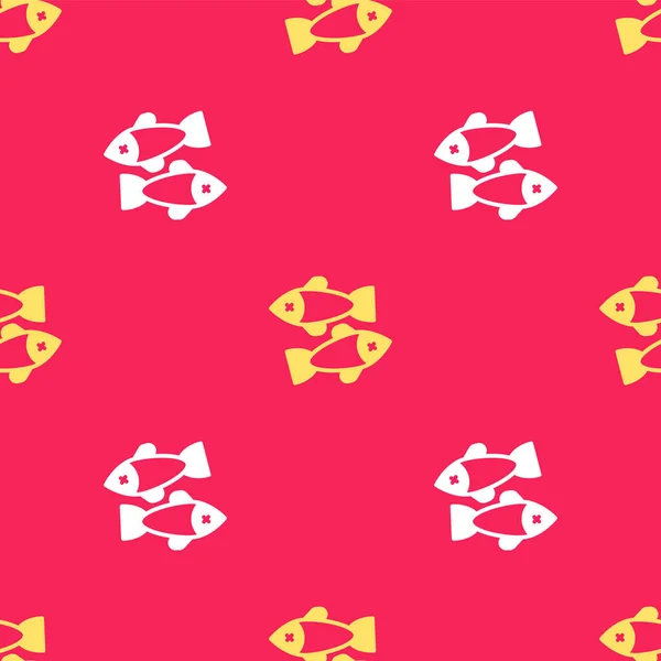 Sárga Halott hal ikon elszigetelt zökkenőmentes minta piros háttér. Vektor — Stock Vector