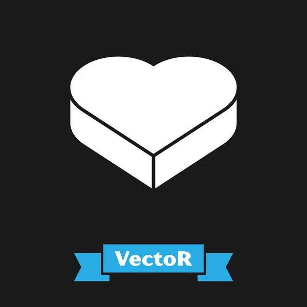 Caramelo blanco en forma de corazón caja y arco icono aislado sobre fondo negro. Día de San Valentín. Vector — Vector de stock