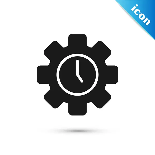 Grey Time Management icoon geïsoleerd op witte achtergrond. Klok en versnellingsbak. Productiviteitssymbool. Vector — Stockvector