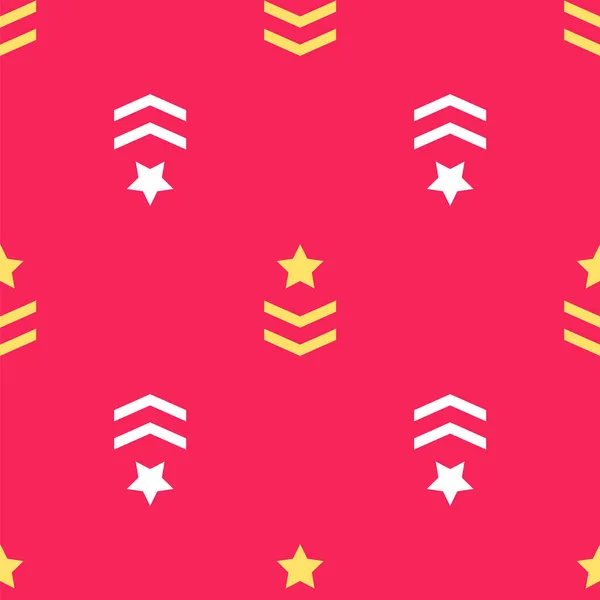 Yellow Military Rang Symbol isoliert nahtlose Muster auf rotem Hintergrund. Militärabzeichen-Zeichen. Vektor — Stockvektor