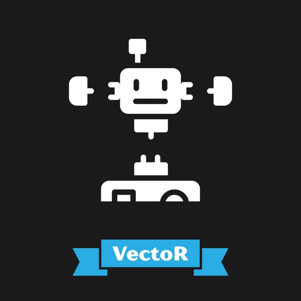 Icono robot desmontado blanco aislado sobre fondo negro. Inteligencia artificial, aprendizaje automático, computación en nube. Vector — Vector de stock