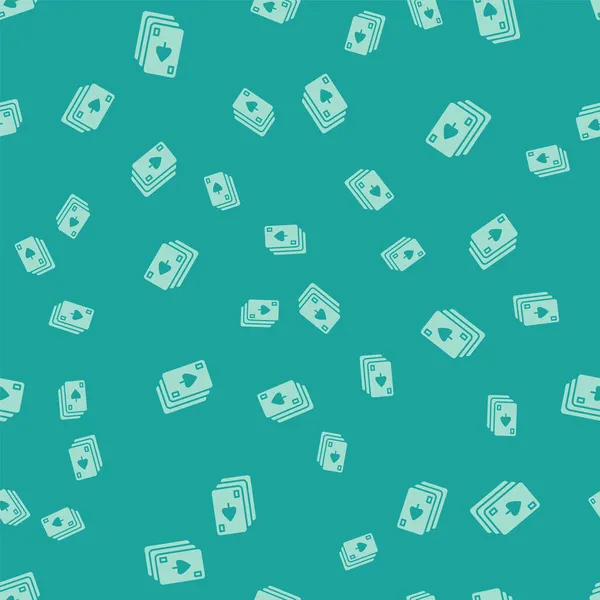 Πράσινο Παίζοντας χαρτιά εικονίδιο απομονωμένη αδιάλειπτη μοτίβο σε πράσινο φόντο. Τζόγος. Διάνυσμα — Διανυσματικό Αρχείο