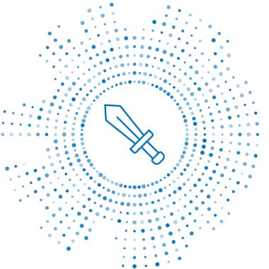 Oyun simgesi için mavi çizgi kılıcı beyaz arkaplanda izole edildi. Soyut çember rastgele noktalar. Vektör