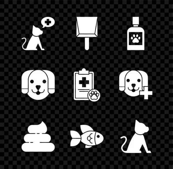 Set Veterinary Clinic Symbol Dustpan Dog Medicine Bottle Shit Fish — Image vectorielle