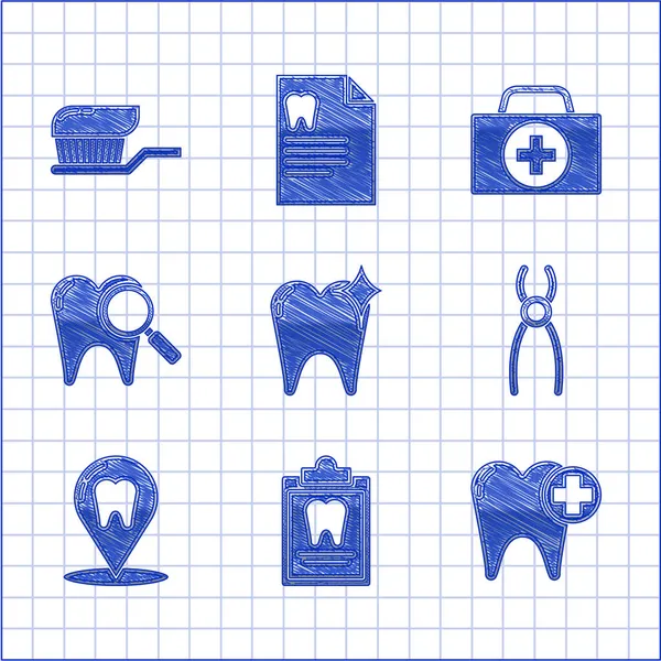 Zestaw Koncepcja Wybielania Zębów Clipboard Kartą Dentystyczną Szczypce Dentystyczne Lokalizacja — Wektor stockowy