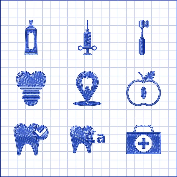 Definir Localização Clínica Dentária Cálcio Para Dente Kit Primeiros Socorros —  Vetores de Stock
