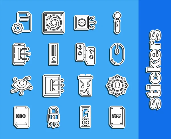 Définissez Carte Ssd Ligne Base Équipe Projet Souris Ordinateur Télécommande — Image vectorielle