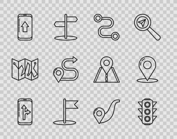 Stel Lijn Infographic City Map Navigation Traffic Light Route Locatie — Stockvector