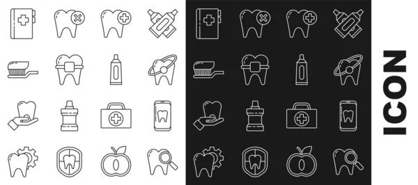 Набор Линии Стоматологический Поиск Онлайн Стоматологической Помощи Отбеливание Зубов Концепции — стоковый вектор