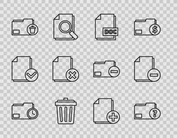 Définir Ligne Dossier Document Avec Horloge Document Inconnu Fichier Doc — Image vectorielle