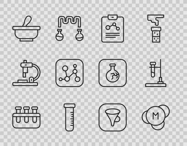 Set Line Test Tube Flask Molecule Chemistry Report Mortar Pestle — Stock Vector