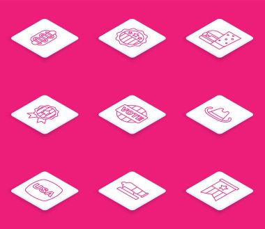 Hotdog sandviçi, Amerika 'nın Bağımsızlık Günü, Burger, Yıldız Madalyası, Oy, Batılı kovboy şapkası ve Top ikonu. Vektör