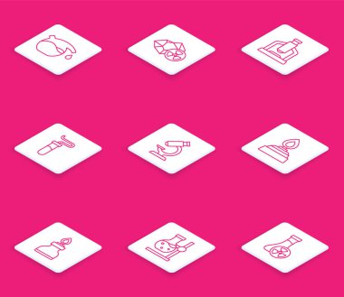 Çizgi Test Tüpü, Radyoaktif, Mikroskop, Alkol ya da ruh yakıcı ve matarayı tribüne yerleştir. Vektör