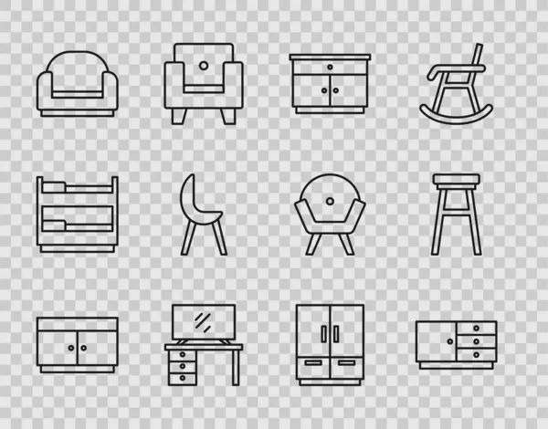 集抽屉 家具床头柜 电视桌椅 扶手椅 衣橱和椅子图标为一体 — 图库矢量图片