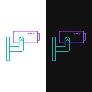 Güvenlik kamerası simgesi beyaz ve siyah arkaplanda izole edildi. Renkli taslak konsepti. Vektör