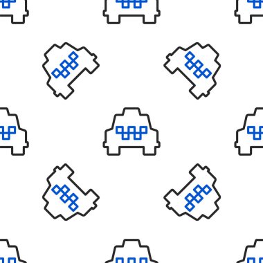 Line Taxi araba simgesi beyaz arka planda kusursuz desen izole etti. Renkli taslak konsepti. Vektör