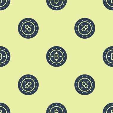 Mavi kripto para sikkesi Bitcoin simgesi sarı arka planda kusursuz desen izole etti. Madeni para. Engelleme zinciri tabanlı şifreli para birimi. Vektör