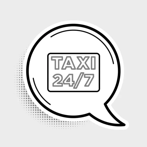 Linje Karta pekare med taxi ikon isolerad på grå bakgrund. Platssymbol. Färgstarkt skisskoncept. Vektor — Stock vektor