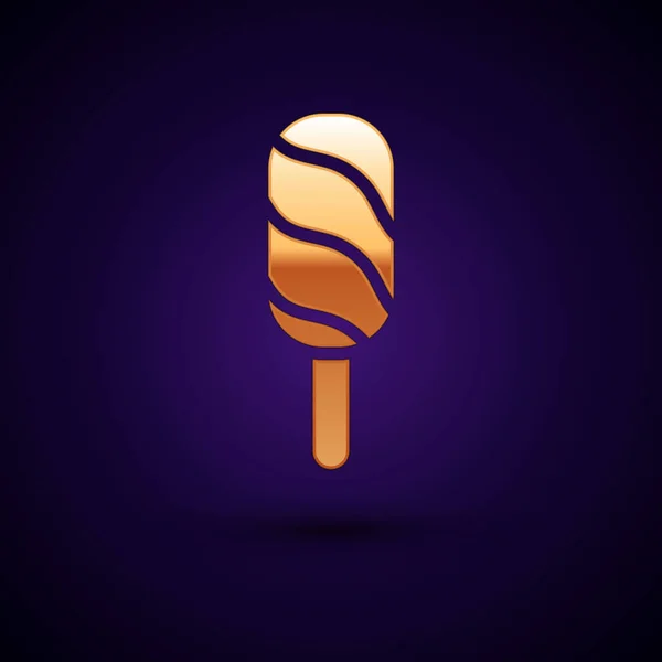 Gold Ice Cream Symbol isoliert auf schwarzem Hintergrund. Süßes Symbol. Vektor — Stockvektor