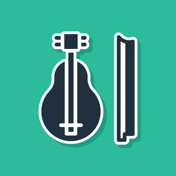 Blaues Violinsymbol isoliert auf grünem Hintergrund. Musikinstrument. Vektor — Stockvektor