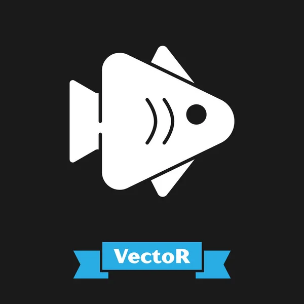 Icono de pescado blanco aislado sobre fondo negro. Vector — Vector de stock