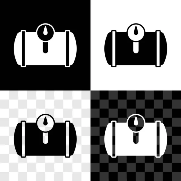 Set Tanque de gas para vehículo icono aislado en blanco y negro, fondo transparente. Los tanques de gas se instalan en un coche. Vector — Vector de stock