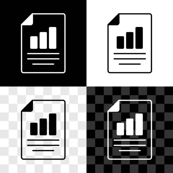 Ange dokument med diagram ikonen isolerad på svart och vitt, transparent bakgrund. Rapportera textfilsikonen. Bokföringsskylt. Revision, analys, planering. Vektor — Stock vektor