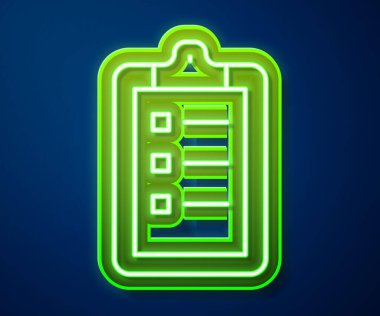 Parlayan neon hattı Bakım Salonu fiyat listesi simgesi mavi arka planda izole edildi. Vektör