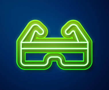 Parlayan neon hattı güvenlik gözlüğü gözlüğü simgesi mavi arkaplanda izole edildi. Vektör