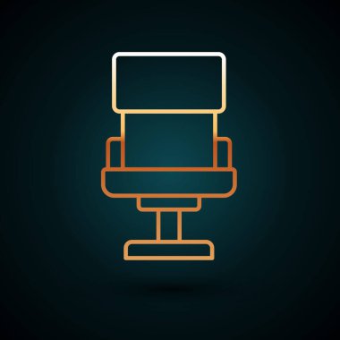 Altın çizgili ofis koltuğu simgesi koyu mavi arkaplanda izole edilmiş. Koltuk işareti. Vektör