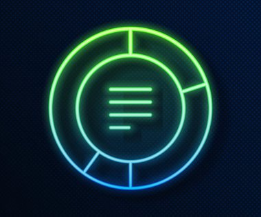 Parlayan neon hattı turta grafiği bilgi simgesi mavi arkaplanda izole edildi. Diyagram çizelgesi. Vektör