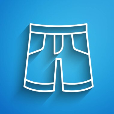 Mavi arka planda beyaz çizgi ya da pantolon simgesi izole edildi. Uzun gölge. Vektör