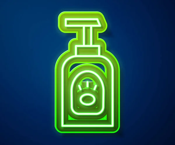 Icono de champú para mascotas de línea de neón brillante aislado sobre fondo azul. Señal de cuidado de mascotas. Símbolo de limpieza. Vector — Vector de stock