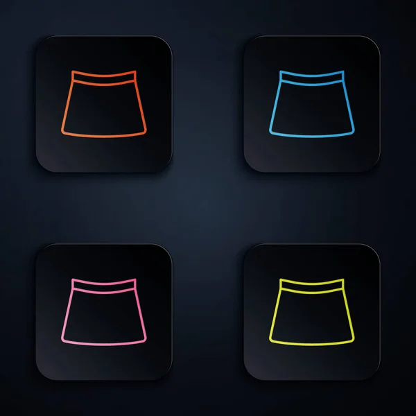 Color neón línea Icono de la falda aislado sobre fondo negro. Establecer iconos en botones cuadrados. Vector — Archivo Imágenes Vectoriales