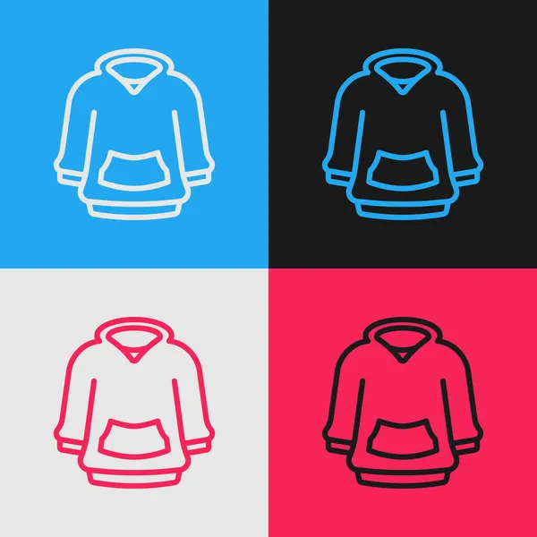 Pop art line Hoodie icon isolated on color background. Hooded sweatshirt. Vector — Stock Vector