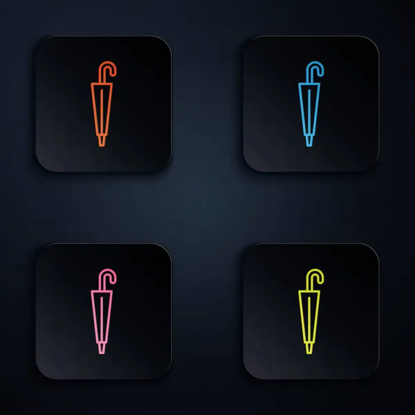 Färg neon line Klassisk elegant paraply ikon isolerad på svart bakgrund. Regnskyddssymbol. Ställ ikoner i fyrkantiga knappar. Vektor — Stock vektor