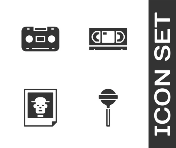 Set Lollipop, Retro audio cassette tape, Photo and VHS video icon. Вектор — стоковий вектор