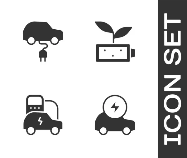 Set elbil, och Eco natur löv batteri ikon. Vektor — Stock vektor