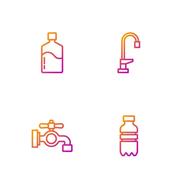 Set line Botella de agua, grifo de agua, botella grande con limpio y. Iconos de color degradado. Vector — Vector de stock