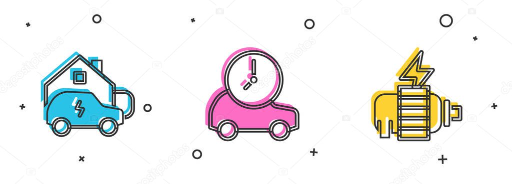 Set Charging car at home, Electric and motor icon. Vector