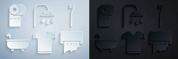 Set Shirt Brosse Dents Baignoire Distributeur Serviettes Papier Sur Mur — Image vectorielle