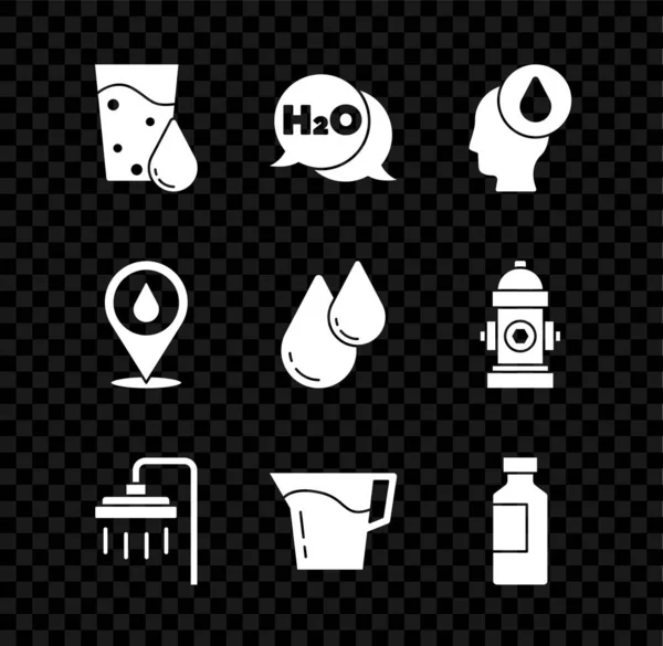 集水杯 H2O化学配方 淋浴器 位置及图标为一体 — 图库矢量图片
