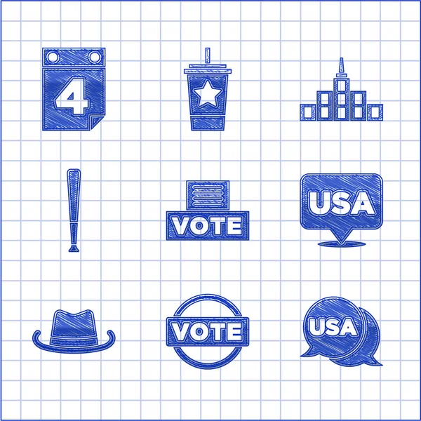 Set Vote Box Usa Federation Day Western Cowboy Hat Baseball — стоковый вектор