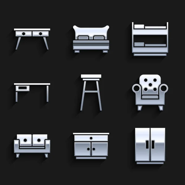 采购产品椅子 家具床头柜 扶手椅 写字台 床和图标 — 图库矢量图片
